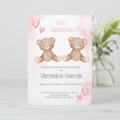 Invitacion de baby shower para gemelas tema osito kaart (Staand voorkant)