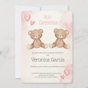 Invitacion de baby shower para gemelas tema osito kaart