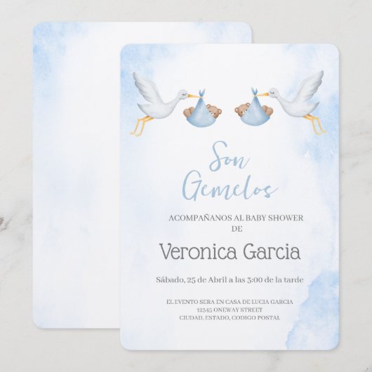 Invitacion de baby shower para gemelos kaart (Voorkant / Achterkant)