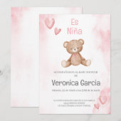 Invitacion de baby shower para niña tema osito kaart (Voorkant / Achterkant)