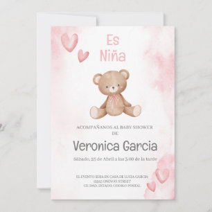 Invitacion de baby shower para niña tema osito kaart