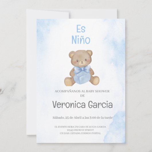Invitacion de baby shower para niño tema osito kaart (Voorkant)