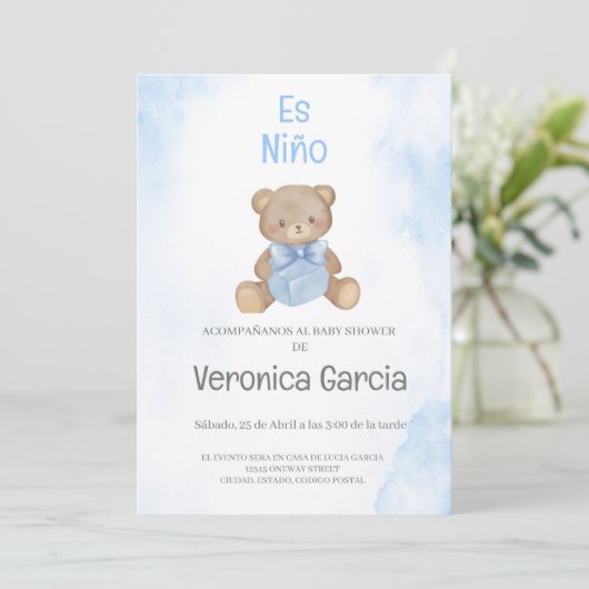 Invitacion de baby shower para niño tema osito kaart (Staand voorkant)