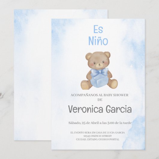 Invitacion de baby shower para niño tema osito kaart (Voorkant / Achterkant)