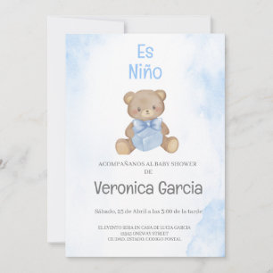 Invitacion de baby shower para niño tema osito kaart