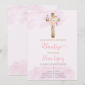 Invitación de bautismo blush roze kaart (Voorkant / Achterkant)