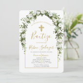 Invitación de bautismo con arco y flores blancas kaart (Staand voorkant)