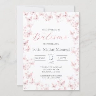 Invitación de bautismo con mariposas para niña kaart