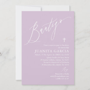 Invitación de bautismo de niña púrpura kaart