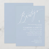 Invitación de bautismo de niño azul polvoriento kaart (Voorkant / Achterkant)