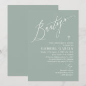 Invitación de bautismo de niño verde salvia kaart (Voorkant / Achterkant)