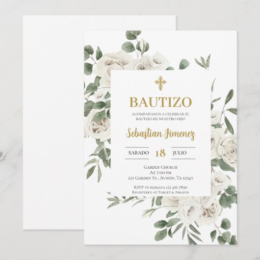 Invitación de bautismo en español kaart (Voorkant / Achterkant)
