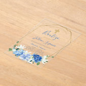 Invitación de bautismo floral azul en español acryl uitnodigingen (Laagn)