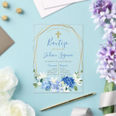 Invitación de bautismo floral azul en español acryl uitnodigingen (Insitu (Huwelijk))