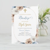Invitación de bautismo floral azul kaart (Staand voorkant)