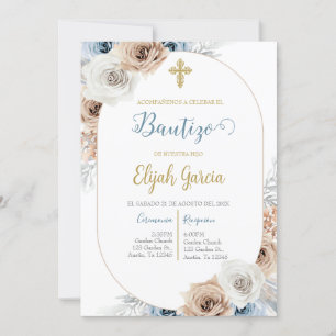 Invitación de bautismo floral azul kaart