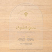 Invitación de bautismo floral rosa en español acryl uitnodigingen (Voorkant)