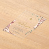 Invitación de bautismo floral rosa en español acryl uitnodigingen (Laagn)