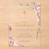 Invitación de bautismo floral rosa en español acryl uitnodigingen (Voorkant)