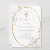 Invitación de bautismo floral rosa en español invi kaart (Voorkant)