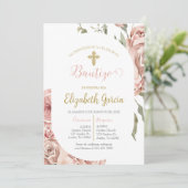 Invitación de bautismo floral rosa en español kaart (Staand voorkant)