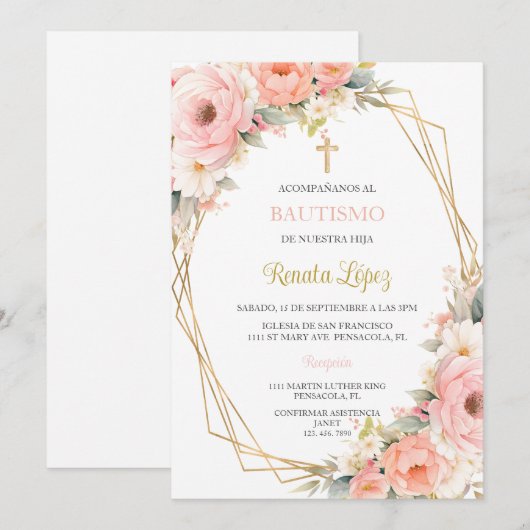 Invitacion de bautismo kaart (Voorkant / Achterkant)