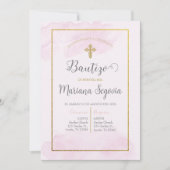 Invitación de bautismo kleur rosa en español kaart (Voorkant)