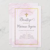 Invitación de bautismo kleur rosa en español kaart (Voorkant / Achterkant)