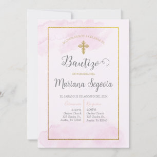 Invitación de bautismo kleur rosa en español kaart