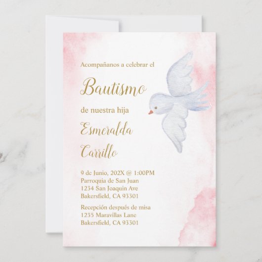 Invitación de bautismo para niña con paloma blanca kaart (Voorkant)