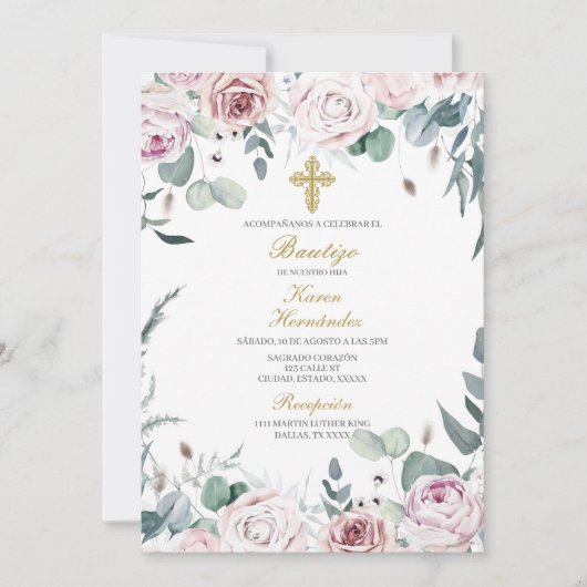 Invitación de bautismo para niña kaart (Voorkant)