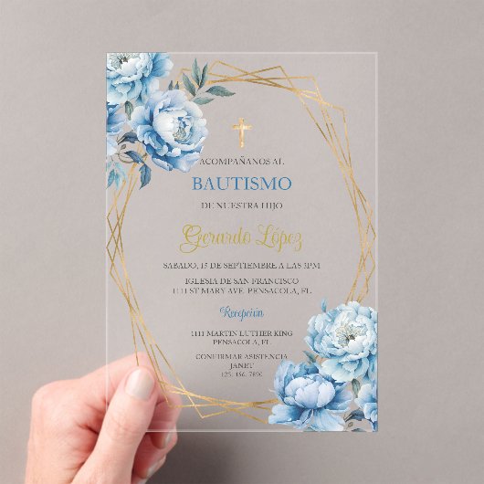 Invitación de bautismo para niño acryl uitnodigingen (Insitu (Draagbaar))