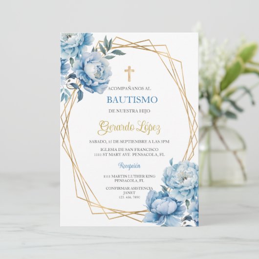 Invitación de bautismo para niño kaart (Staand voorkant)