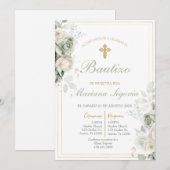 Invitación de bautismo sage en español kaart (Voorkant / Achterkant)