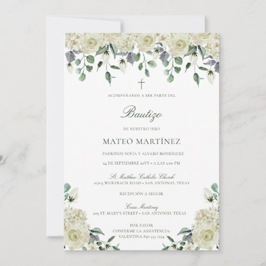 Invitación de Bautizo con Flores Baptism Kaart (Voorkant)