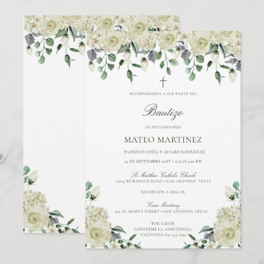Invitación de Bautizo con Flores Baptism Kaart (Voorkant / Achterkant)