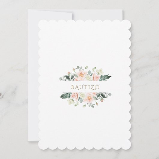Invitacion De Bautizo Con Flores Gold Baptisme Kaart (Achterkant)