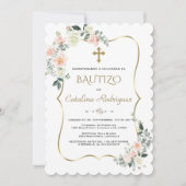 Invitacion De Bautizo Con Flores Gold Baptisme Kaart (Voorkant)