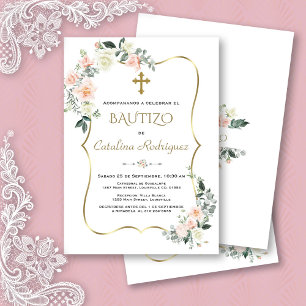 Invitacion De Bautizo Con Flores Gold Baptisme Kaart