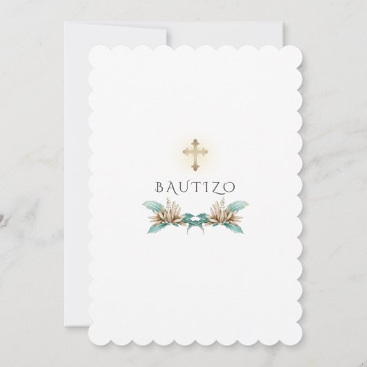 Invitacion De Bautizo Con Flores Gold ivory Lily Kaart (Achterkant)