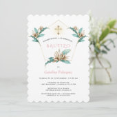 Invitacion De Bautizo Con Flores Gold ivory Lily Kaart (Staand voorkant)