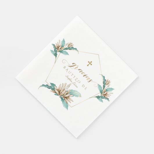 Invitacion De Bautizo Con Flores Gold ivory Lily Servet (Hoek)