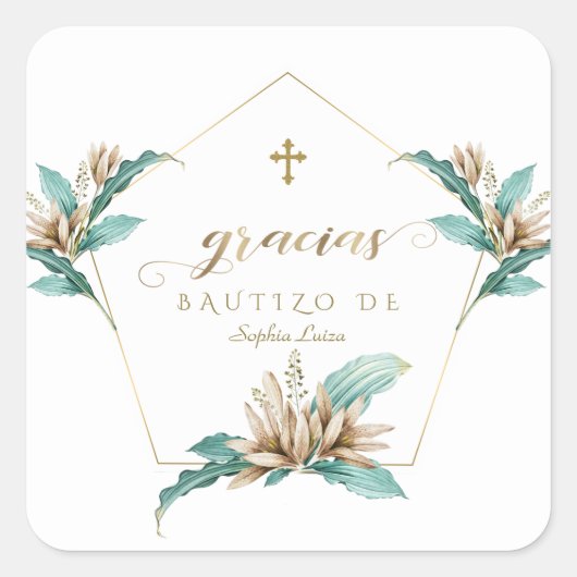 Invitacion De Bautizo Con Flores Gold ivory Lily Vierkante Sticker (Voorkant)