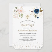 Invitacion De Bautizo Con Flores Twins Baptisme Kaart (Voorkant)
