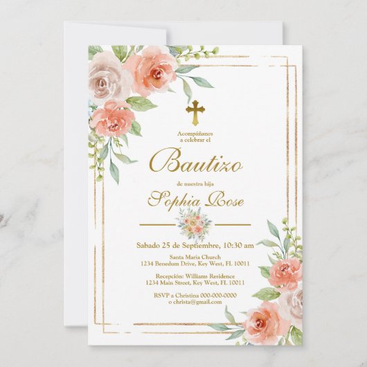 Invitación de Bautizo con Rosas de Jardín Kaart (Voorkant)
