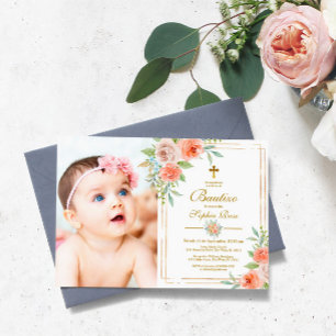 Invitación de Bautizo con Rosas de Jardín Kaart