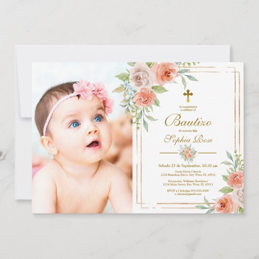 Invitación de Bautizo con Rosas de Jardín Kaart (Voorkant)