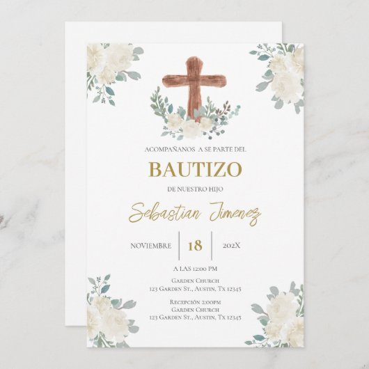 Invitación de bautizo en español kaart (Voorkant / Achterkant)