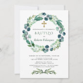 Invitacion de Bautizo Eucalyptus Spain Invite Kaart (Voorkant)