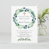 Invitacion de Bautizo Eucalyptus Spain Invite Kaart (Staand voorkant)